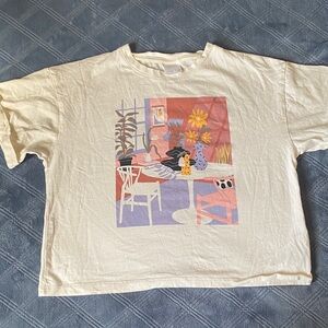 Zara Cream Crewneck Tee with Subtle Graphic Detail